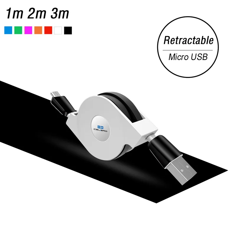 Retaractable Microusb плоский кабель 2 м Micro USB для телефона зарядки Lenovo K5 Note LG K10 K8 Zte Нубия V18