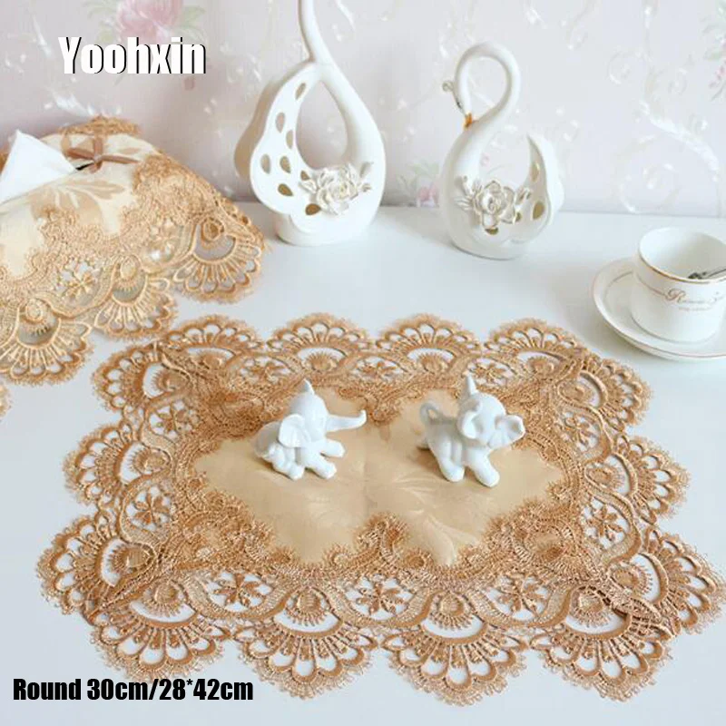 

Luxury Lace Embroidery Place Table Mat Cloth Pad Cup Mug Drink Satin Doilies Dining Tea Coaster Wedding Dish Placemat Kitchen