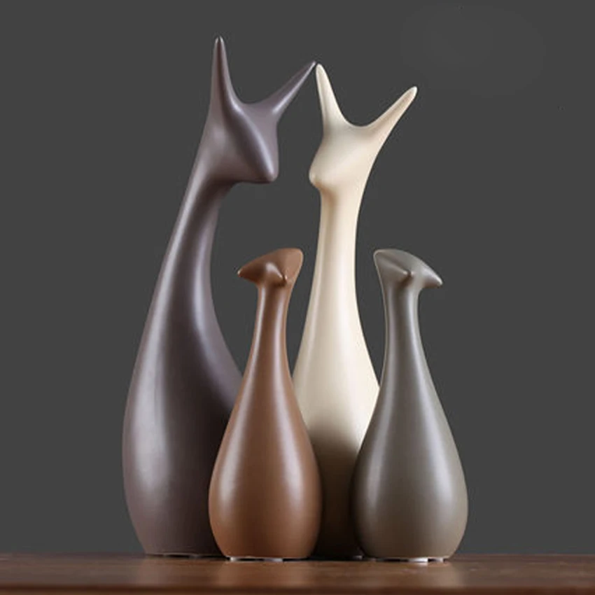 

Ceramic cat and deer Family Figurine living room decor Animal Statue Modern ornaments Wedding Gift home decoration ornaments
