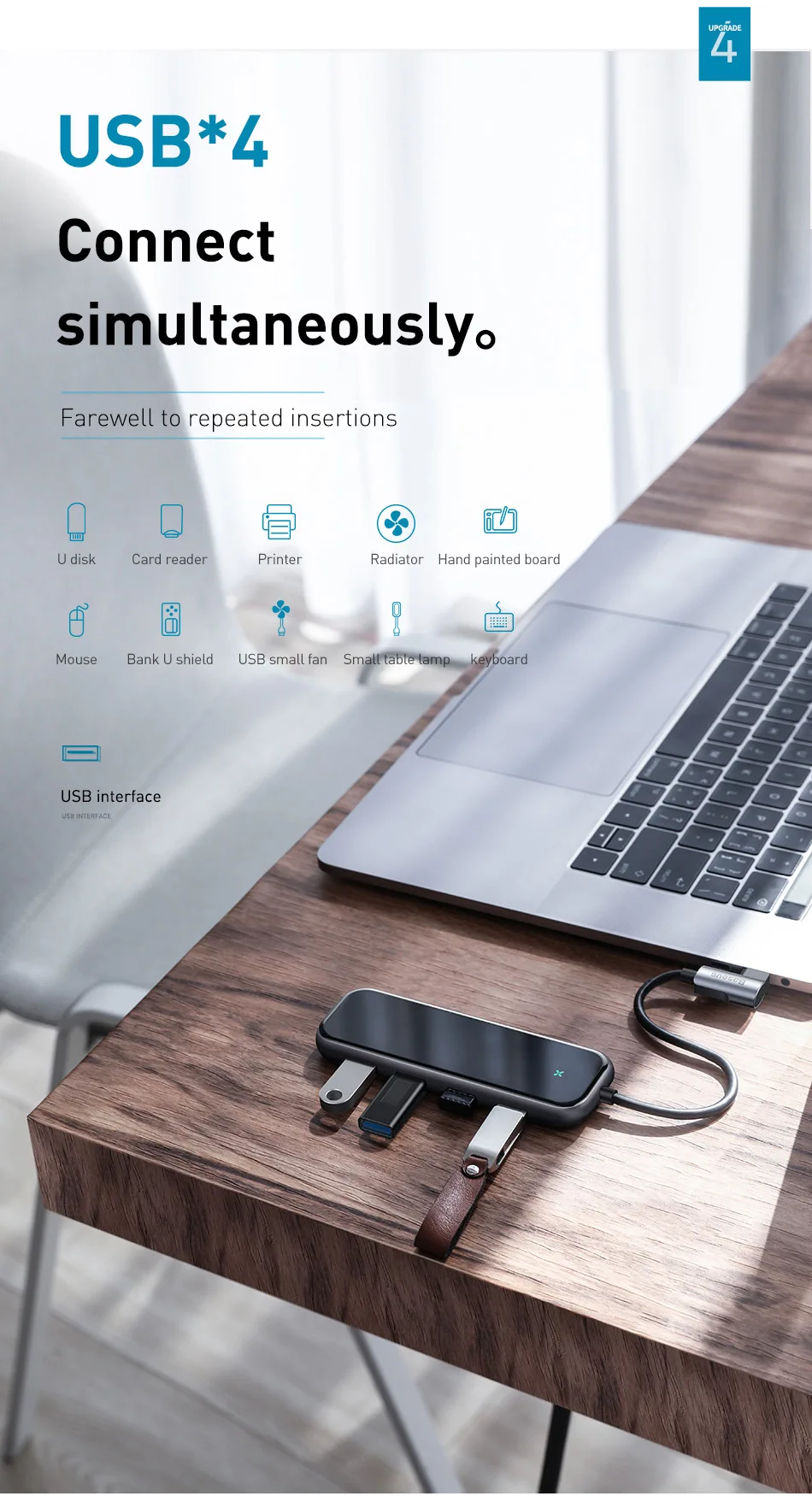 Baseus концентратор USB Type C к HDMI RJ45 Мульти USB 3,0 адаптер питания для MacBook Pro Air iWatch док-станция 3 порта USB-C usb-хаб разветвитель