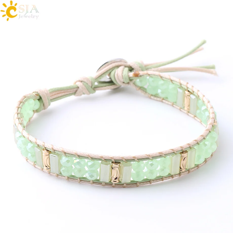Light Green CSJA женские браслеты с бусинами из кристаллов 12 цветов модные браслеты украшения в стиле бохо браслет Дружба подарок для влюбленных S265 - Окраска металла: Light Green