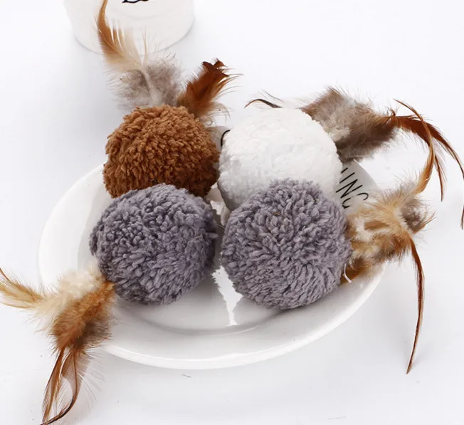 

usd0.675/pc cat playing toys soft plush ball with feather catnip 20pcs/lot