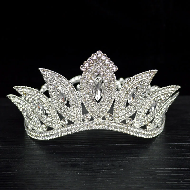 Silver Элегантный Серебряный Кристалл Роскошная корона принцесса свадебные Стразы Большой Круглый диадема головной убор Свадебные аксессуары для волос - Окраска металла: Silver