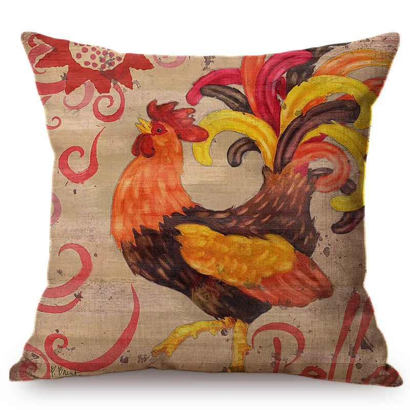 Красочные петух картина маслом Искусство курица пледы наволочка домашний