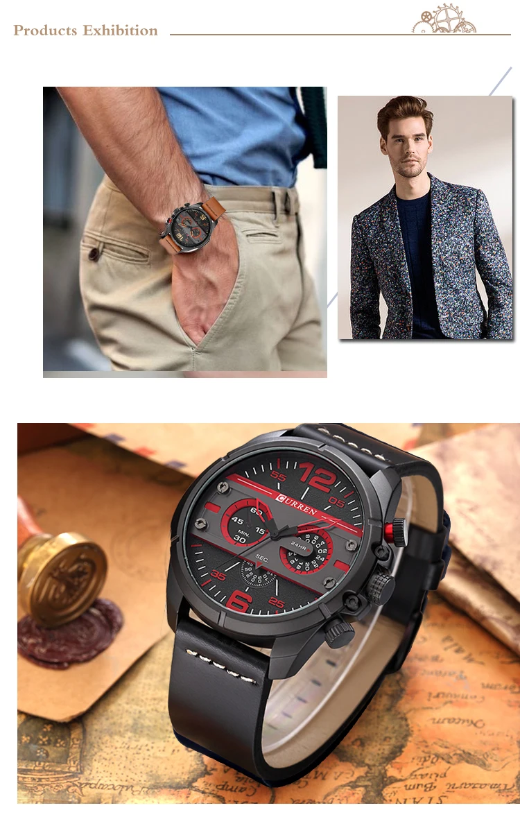 Curren NEW FASHION& Повседневное Повседневные часы Для мужчин для Бизнес или партия водостойкий с большой круглый циферблат кожаный ремешок