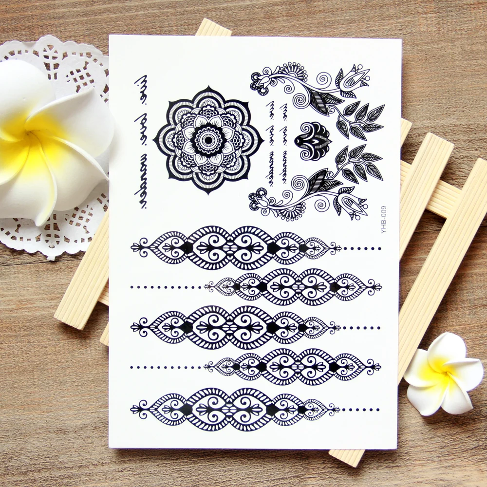 Тату для женщин боди-роспись белый черный хна тату поддельные новые кружева флэш