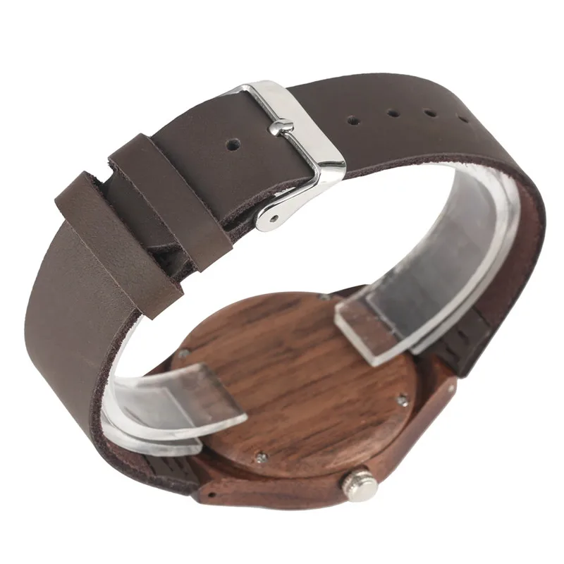

Handmade Walnut Wooden Quartz Watch Movement for Women Men Unique Hollow-out Dial Wristwatch Leather Strap Wooden Watches