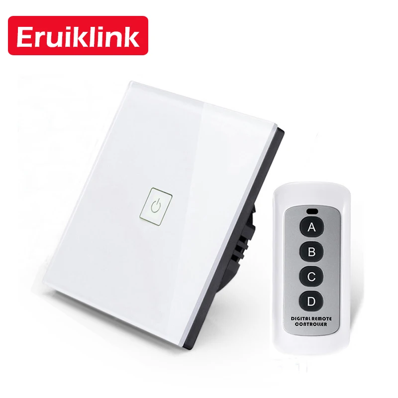 white 1gang with RC1 Eruiklink ЕС/Великобритания стандарт 1 2 3 банды RF433 пульт дистанционного управления настенный сенсорный выключатель, беспроводной пульт дистанционного управления светильник, переключатели умный дом - Цвет: white 1gang with RC1