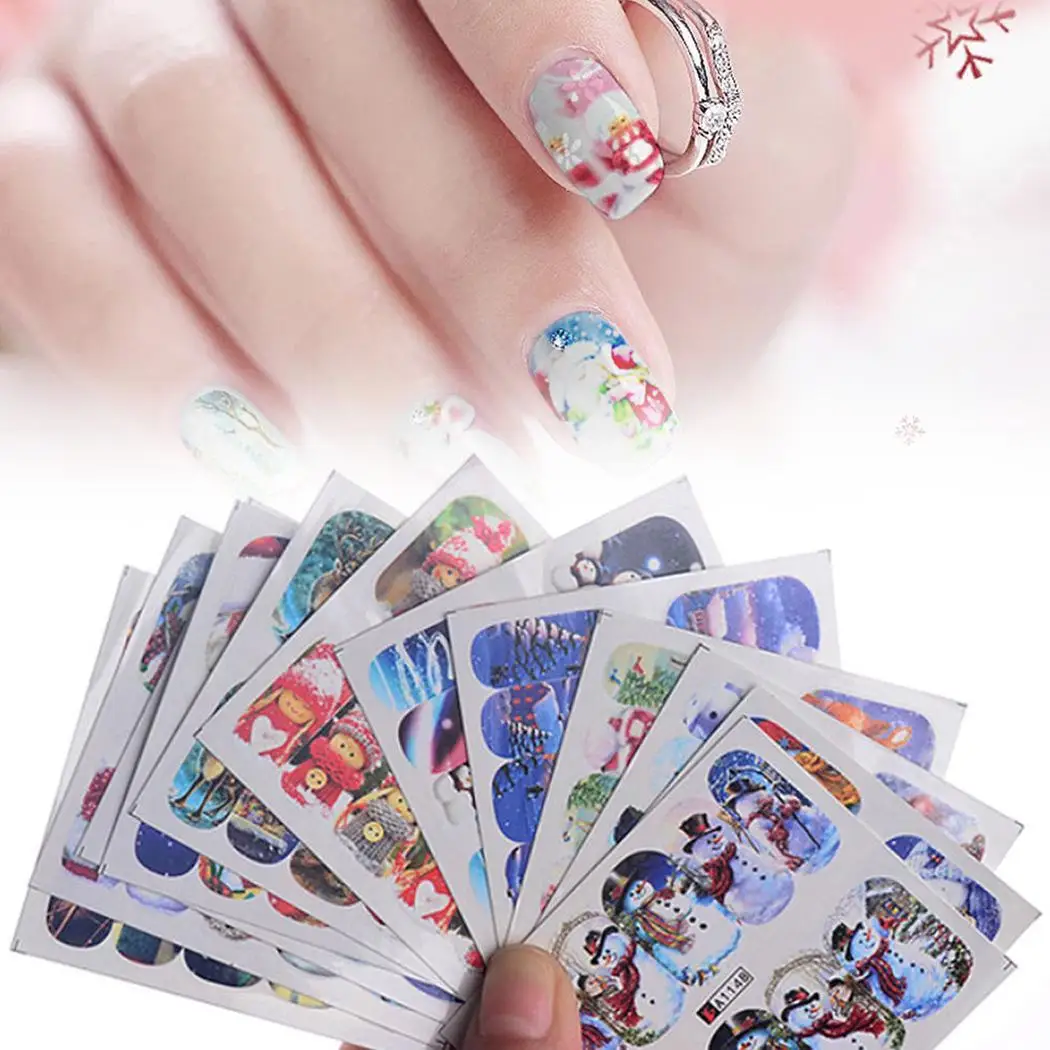 12 листов Рождество передача полный обертывание ногтей печатное искусство как на