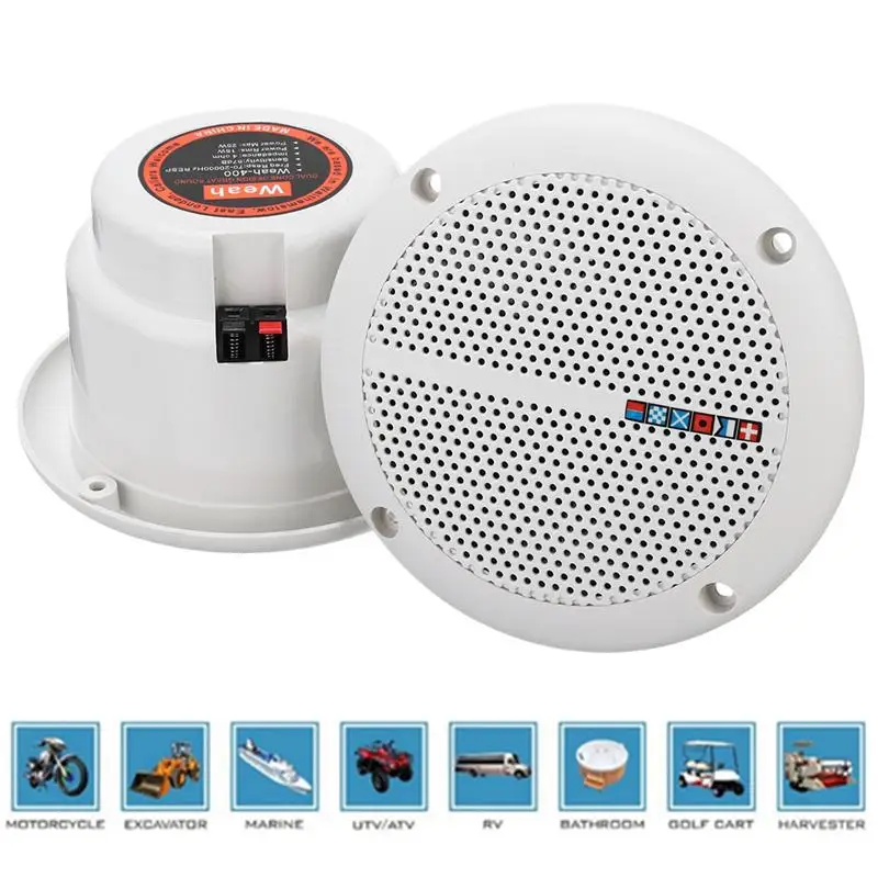 

AUTO -1 Pair Waterproof 25W Full Range Marine Boat Ceiling Wall Speakers Lawn Garden Water Resistant Install Speaker
