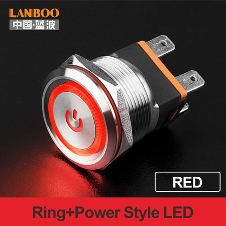 Red LED Power LANBOO 25 мм 15A высокая сила тока Водонепроницаемая фиксация мгновенный DIY анодного окисления черный кнопочный переключатель с люминесцентным светодиодный - Цвет: Red LED Power