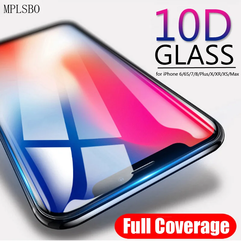 Защитное стекло MPLSBO 10D для iPhone 7 защита экрана 8 XR XS Max закаленное на X 6 6s Plus