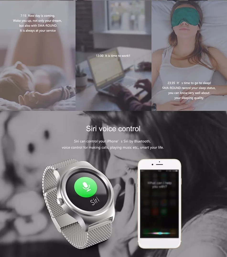SMA-R Bluetooth Полный Круглый Smartwatch Спорт Шагомер монитор сердечного ритма кожа Смарт часы наручные Телефон для iOS Android