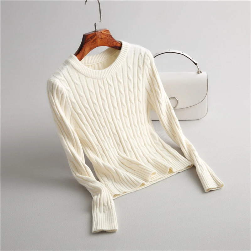 Fincati Women Sweater 2018 Spring Vintage Classic Twist Knit Solid Colors Long Sleeves Casual Tops Winter Warm Knitted Pullover | Женская