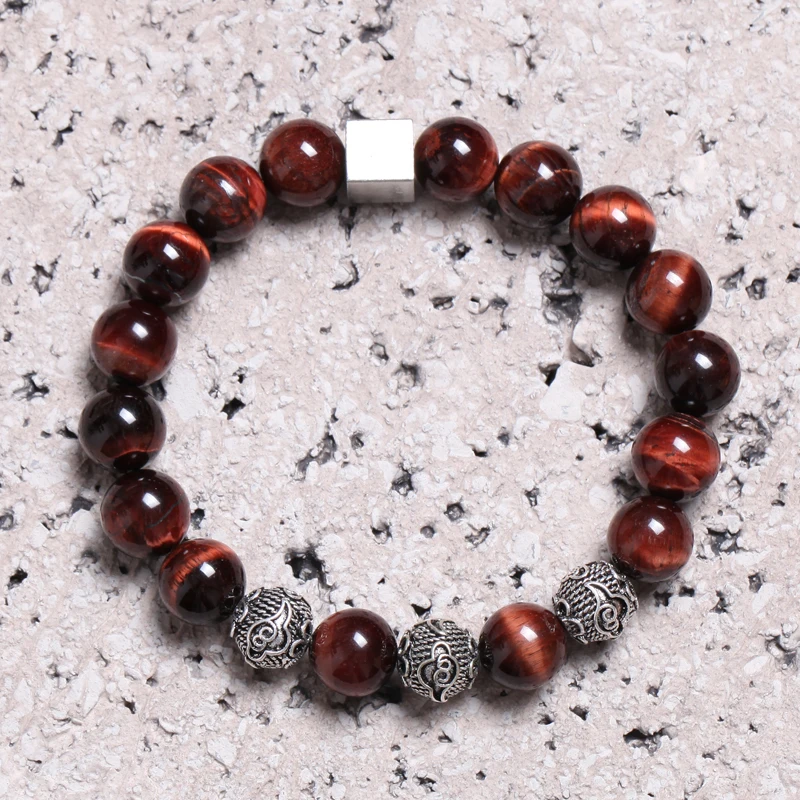 Магия рыба браслет Мужчины Браслеты и браслеты 10 мм красный тигровый глаз