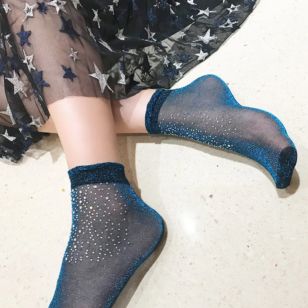 Носки Harajuku женские модные мягкие прозрачные красивые короткие носки со стразами