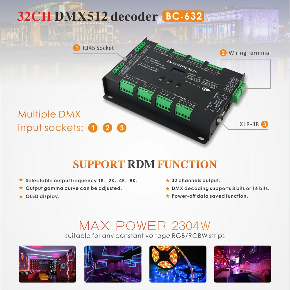 Новый 32 канала СИД DMX декодер DC 5V 24V Вход 3A * 32CH 96A 2304W Выход RGB/RGBW полосы DMX512 Slave