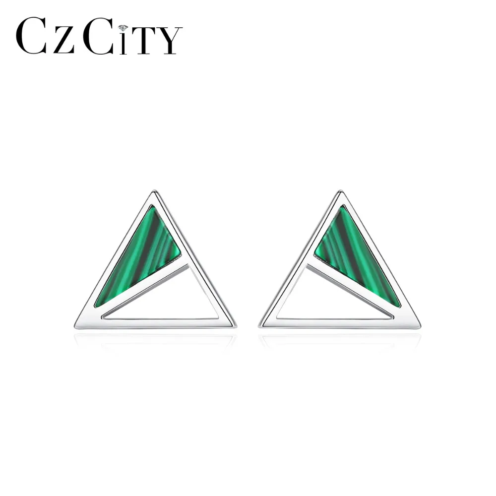 CZCITY, новинка, настоящее 925 пробы, серебряные, бирюзовые, треугольные серьги-гвоздики для женщин, хорошее ювелирное изделие, Букле д 'Орель, подарок, SE0426