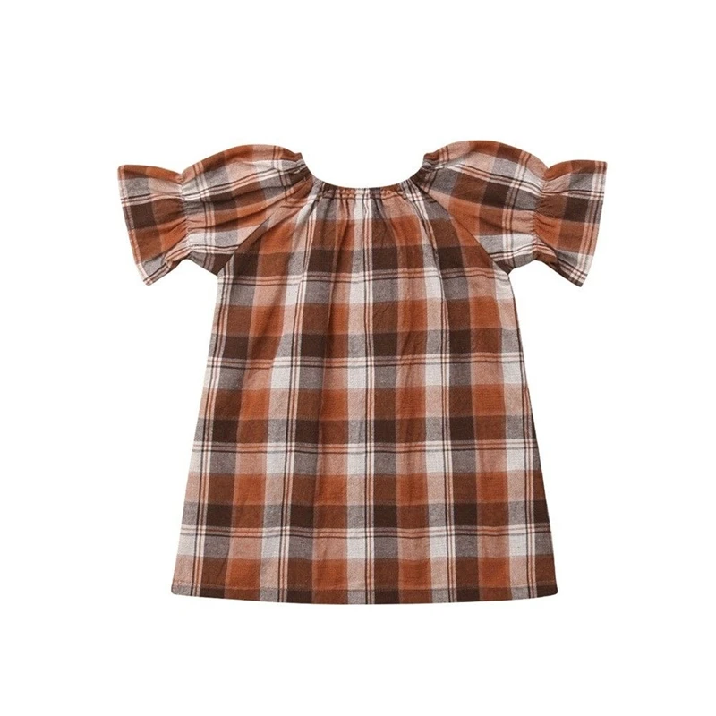 Новое клетчатое платье принцессы с цветочным рисунком для маленьких девочек