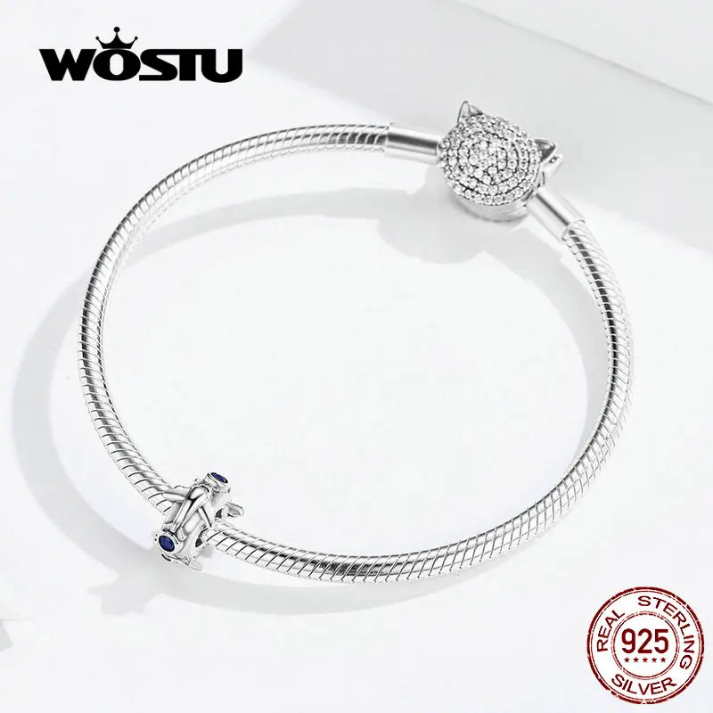WOSTU Самолет силиконовый прокладка стопор 100% 925 пробы Серебряный Бисер Очарование