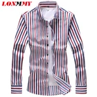 Мужские рубашки с длинным рукавом LONMMY 6XL 7XL, мужские повседневные облегающие Гавайские рубашки с вертикальными полосками