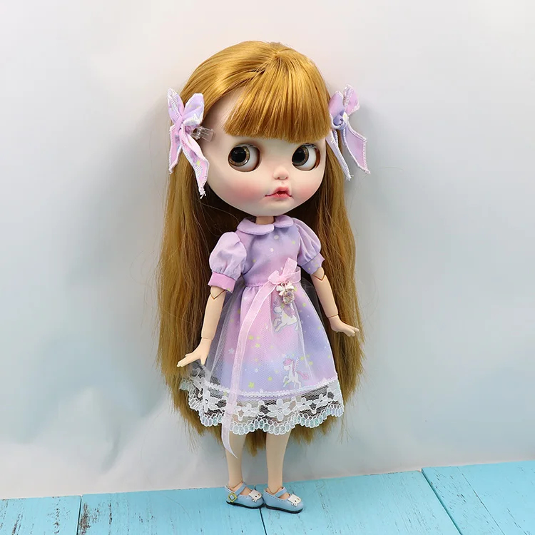 

Blyth dolls clothes light purple dress with hair clips suitable for Blyth Doll AZONE Licca doll clothes doll accessories