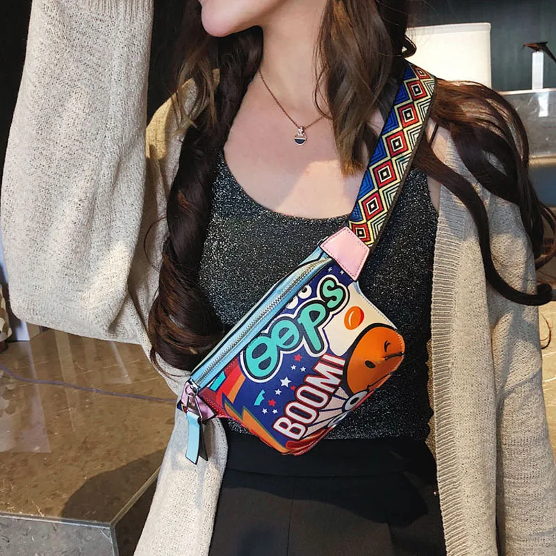 Женская поясная сумка в стиле хип-хоп Сумка с цветным плечевым ремнем из