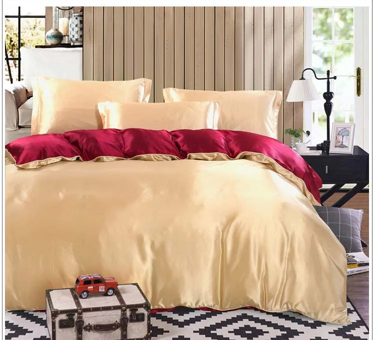 Близнец полный Queen King size шелковый атлас 3/4 шт постельное белье Королевского Ice Silk