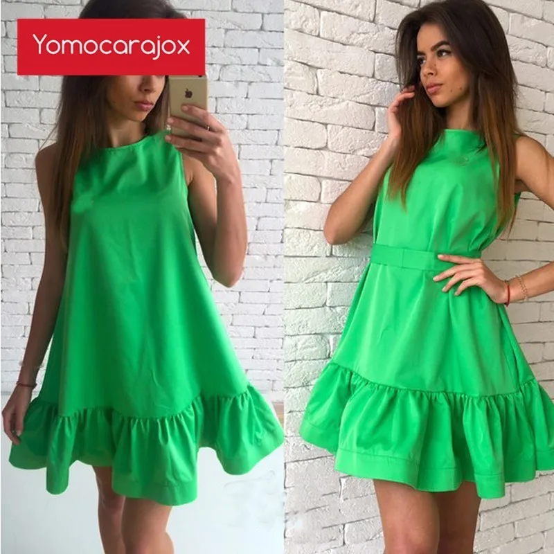 Vestidos сексуальные оборки женские хлопковые летние без рукавов повседневные
