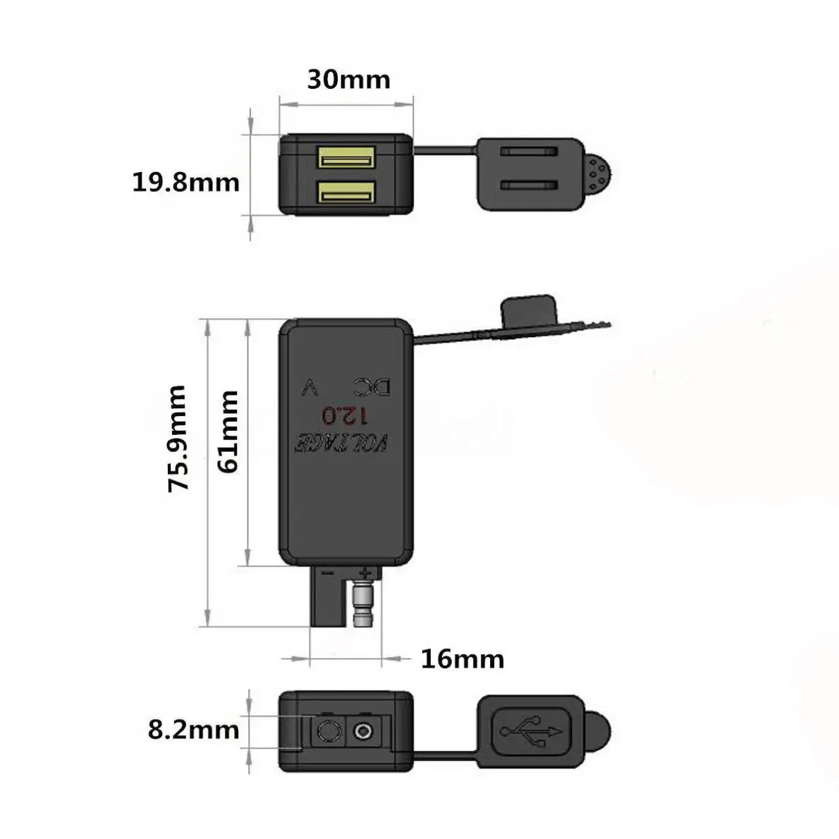 ABS + PVC Универсальный 2.1A SAE двойной USB кабель адаптер порт разъем питания смартфон