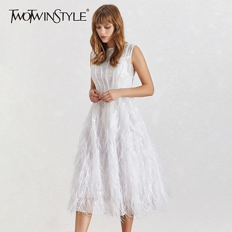 TWOTWINSTYLE 2019 Модное новое платье для вечеринки женское с круглым вырезом без