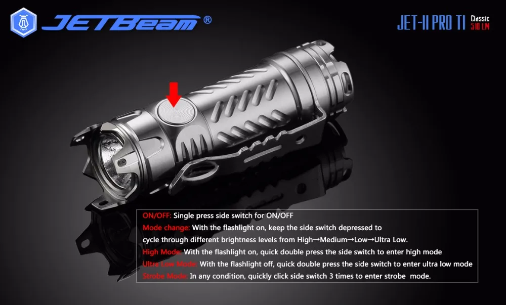 1 шт. JETBeam II PRO TI 510LM 4 режима тактический фонарь светодиодный светильник мини-вспышка светильник