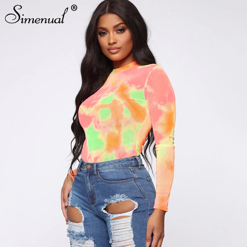 Simenual, Tie Dye, модный бодикон, боди для женщин, длинный рукав, сексуальный комбинезон, осень, хит, обтягивающие, цельные, боди для женщин, новинка