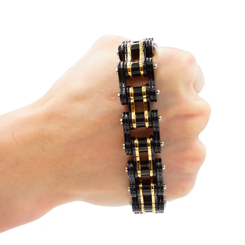 

Fashion Stainless Steel 316L Bicycle Chain Gold Black Bracelets & Bangles Motorcycle Chain Bracelet Men Biker Jewelry Gift