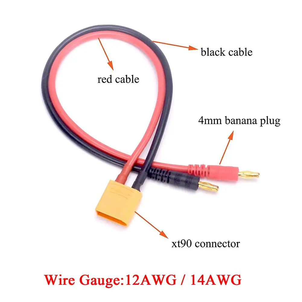 Зарядный кабель с банановыми штекерами XT90 4 мм 40 см 12/14AWG|Детали и аксессуары| |