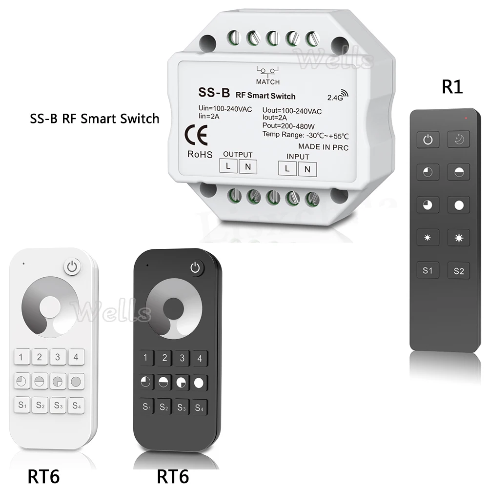SS-B RF Smart Switch Output AC100-240V 2A 480W smart switch with relay output compatible R1 RT6 remote dimmer | Освещение