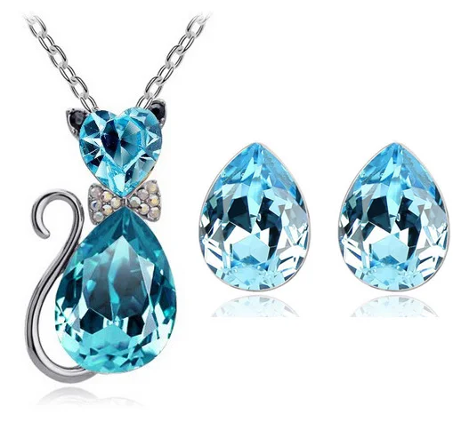 Ожерелье и серьги с подвеской в виде кошки из австрийского хрусталя|necklace