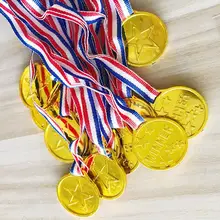 50pcs/set Children Gold Plastic Winners Medals Sports Day Party Bag Prize Awards Toys For Kids Party Fun Supplies High Quality