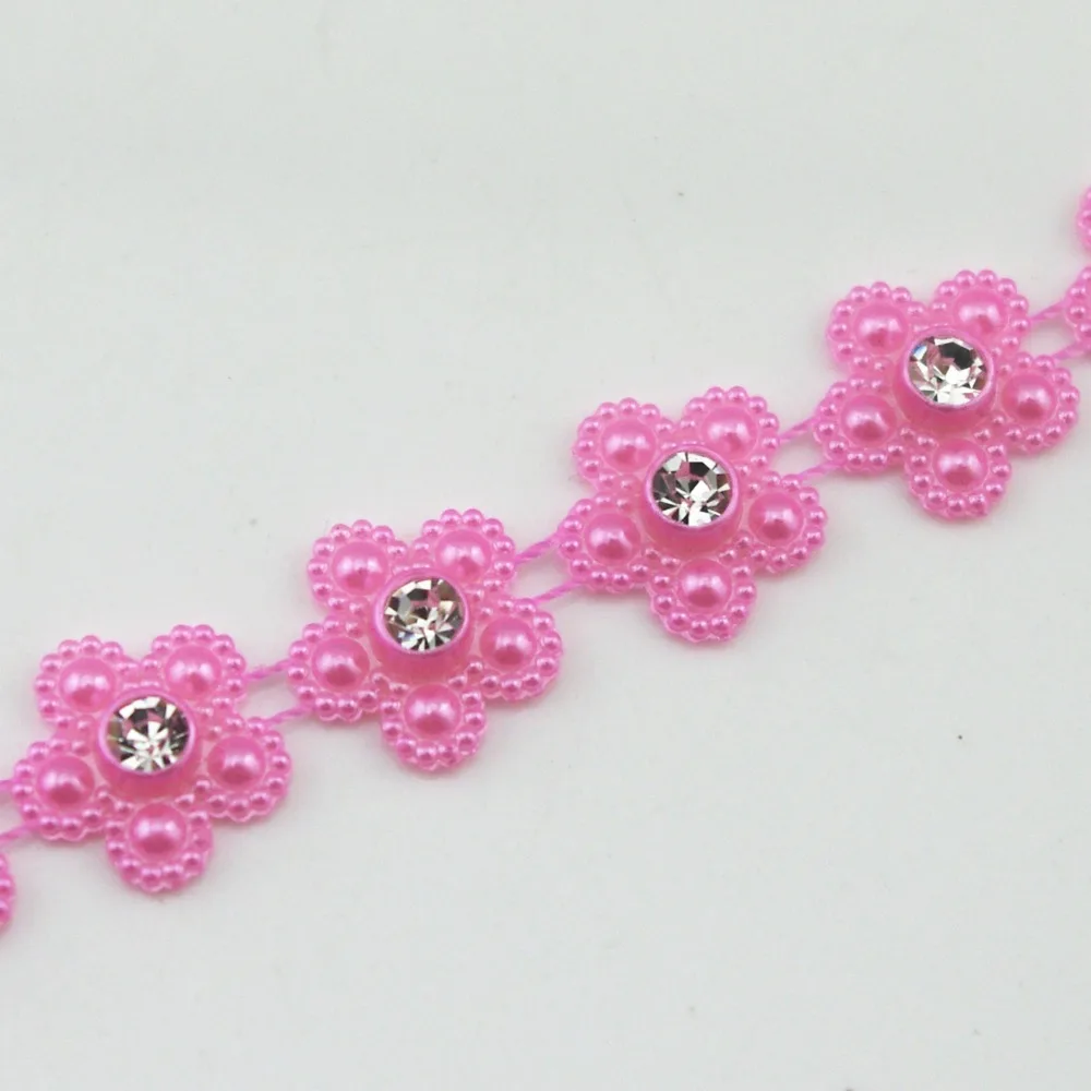 14mm Pink Pearl Flower Chain Trims Sewing Costume Applique Cake Decoration LZ199 | Дом и сад