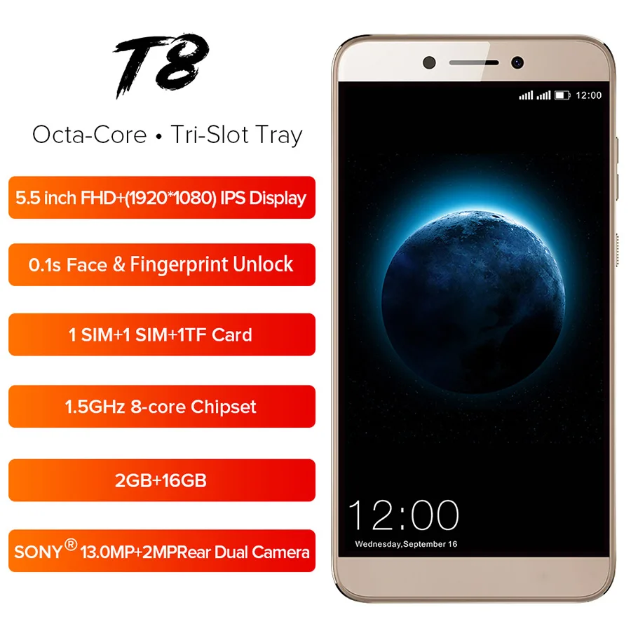 Мобильный телефон LEAGOO T8 4G Face ID 5 ''FHD 16:9 Incell 2 Гб ОЗУ 16 ПЗУ Android 8 1 MT6750T