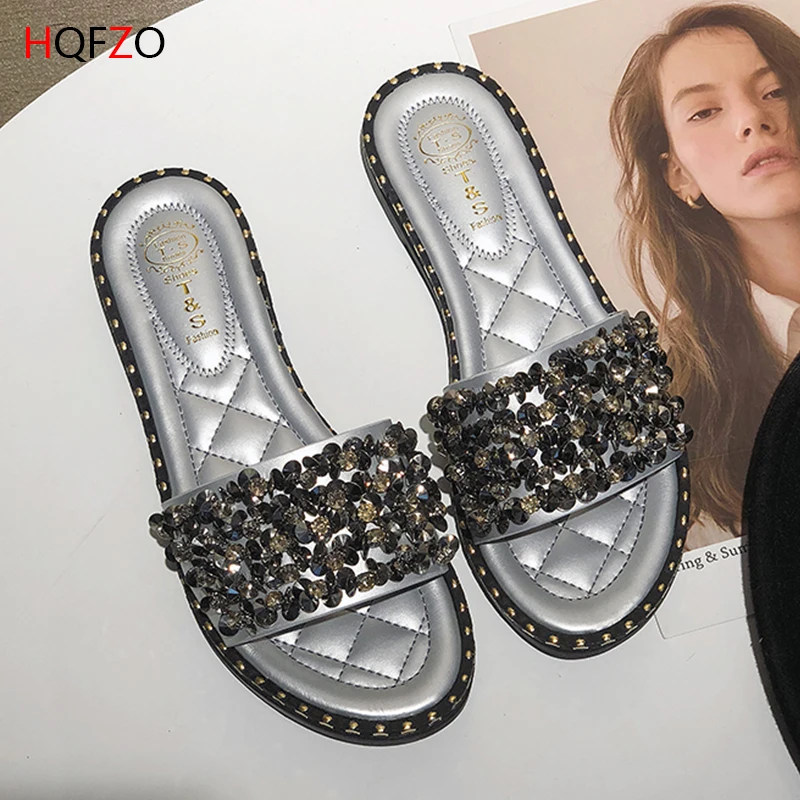 HQFZO/Новые летние модные шлепанцы женские со сверкающими кристаллами пляжные