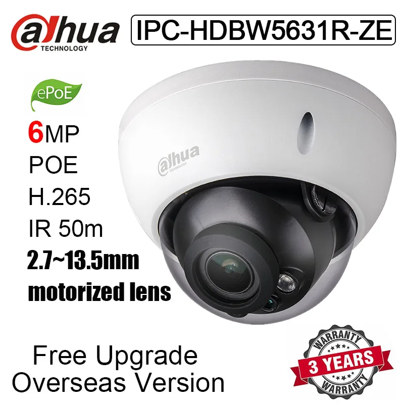 Dahua IPC HDBW5631R ZE 6MP купольная ip камера POE H.265 IR 50m 2 7 мм ~ 13 5 моторизированная линза