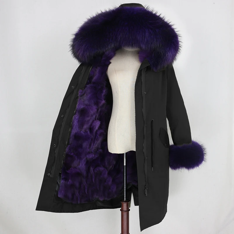 black purple Водонепроницаемая парка OFTBUY, длинная верхняя одежда, пальто с натуральным мехом, зимняя куртка для женщин, Воротник из меха енота, капюшон, подкладка из лисьего меха, теплая, съемная - Цвет: black purple