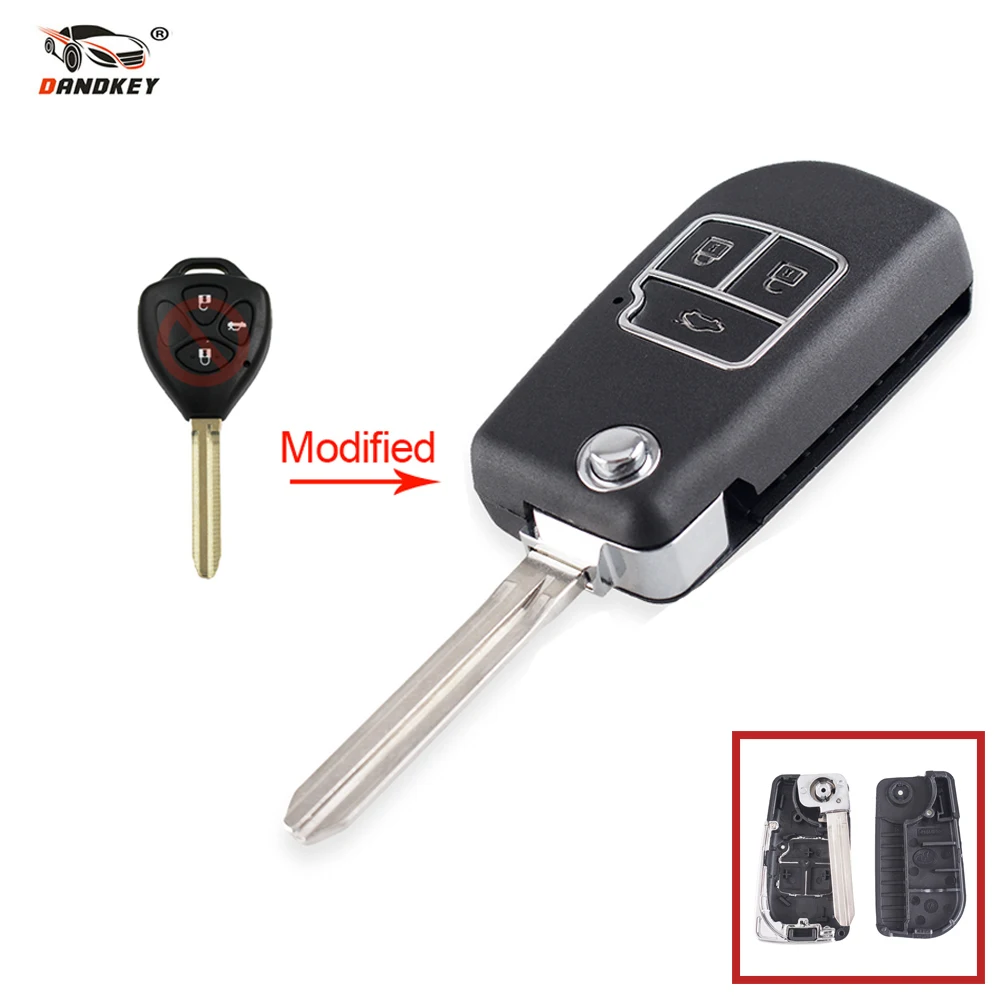 Dandkey 3 кнопки для ключа ФОБ Пластиковая пилочка ногтей Prado RAV4 Vios Hilux Yaris