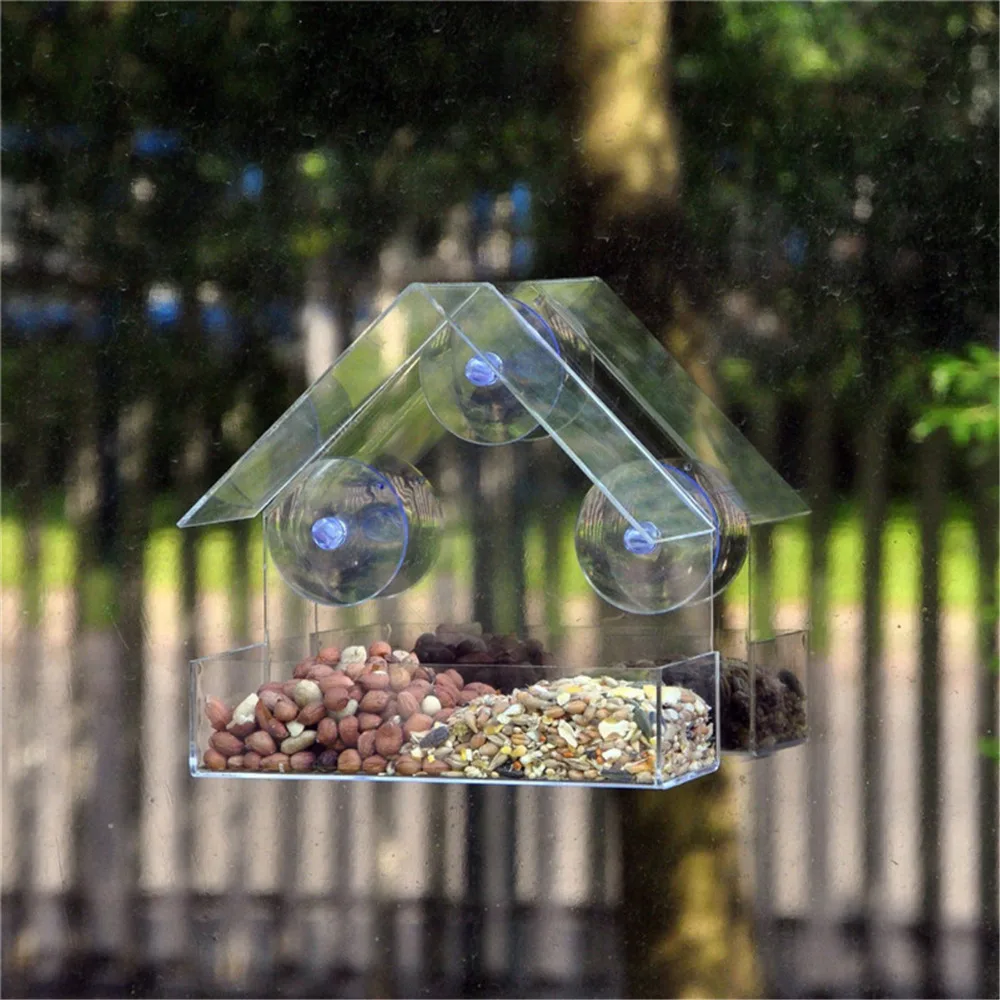 

Transparent Plastic Window Bird Feeders Parrot Lovebird Pigeon Hanging Viewing Feeding Tool Container Pet Supplies Accessories