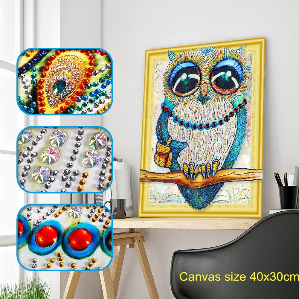 cute owl Алмазная картина особой формы, Бабочка, павлин, волк, сова, цветок, сделай сам, 5D, частичная дрель, наборы для вышивки крестом, Кристальные стразы, искусство - Цвет: cute owl
