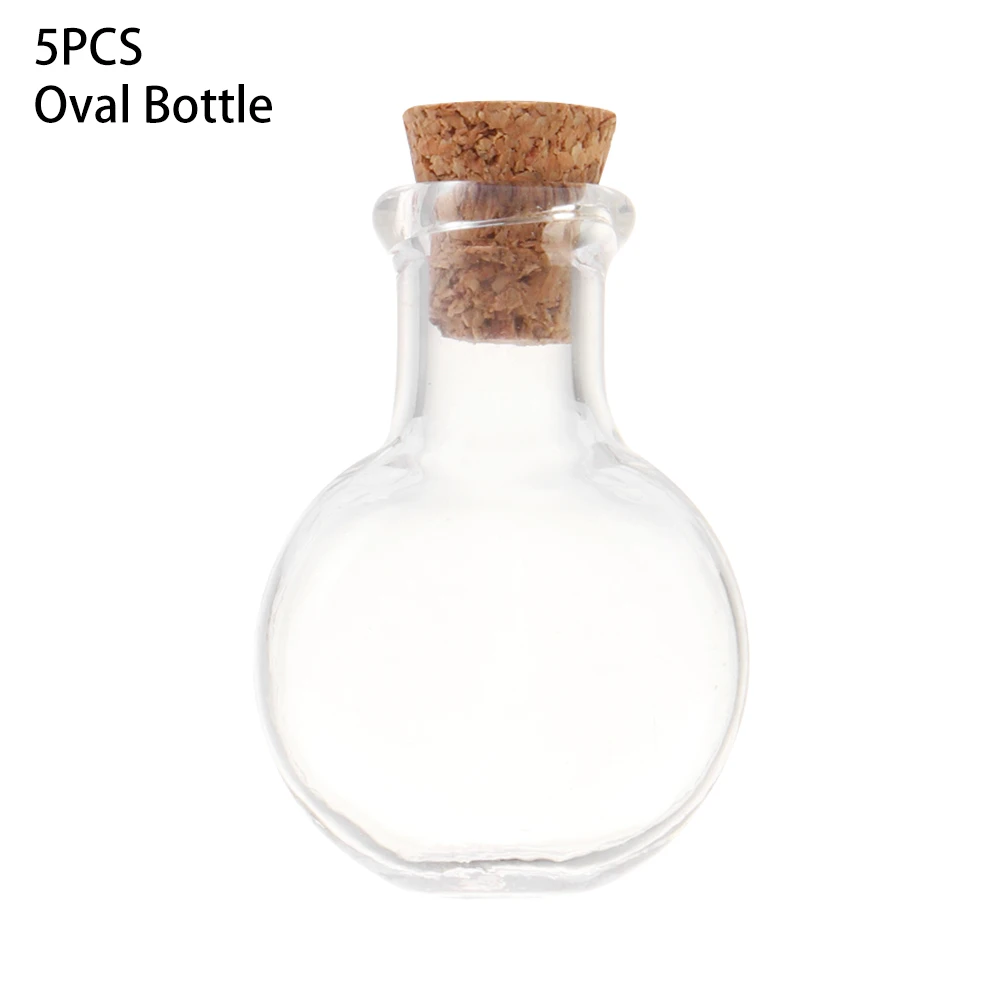 Oval Bottle 5 шт./упак. Мини стеклянные бутылки с пробкой пустой образец банки Желая бутылки Свадебные украшения дома Подвески корковой пробкой флакон для хранения - Цвет: Oval Bottle