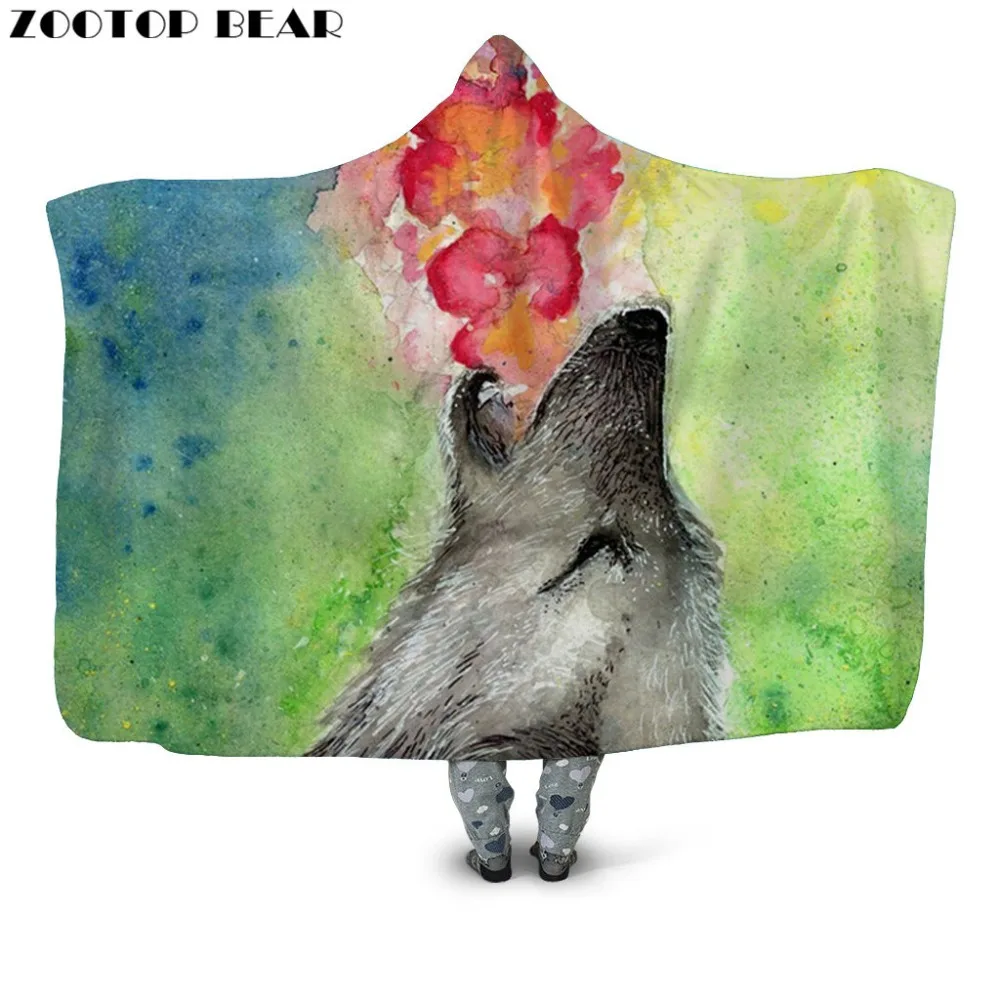 NEW 3D Printing Throw Hooded Blanket Fashion Wolf Animal Wearable Warm Cobertor Fleece Bedding Office Quilts Soft Adults Travel | Дом и сад