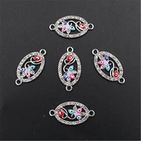 6pcs silver color handmade rhinestone oval garland charm fashion bracelet necklace diy metal jewelry alloy connector a1496