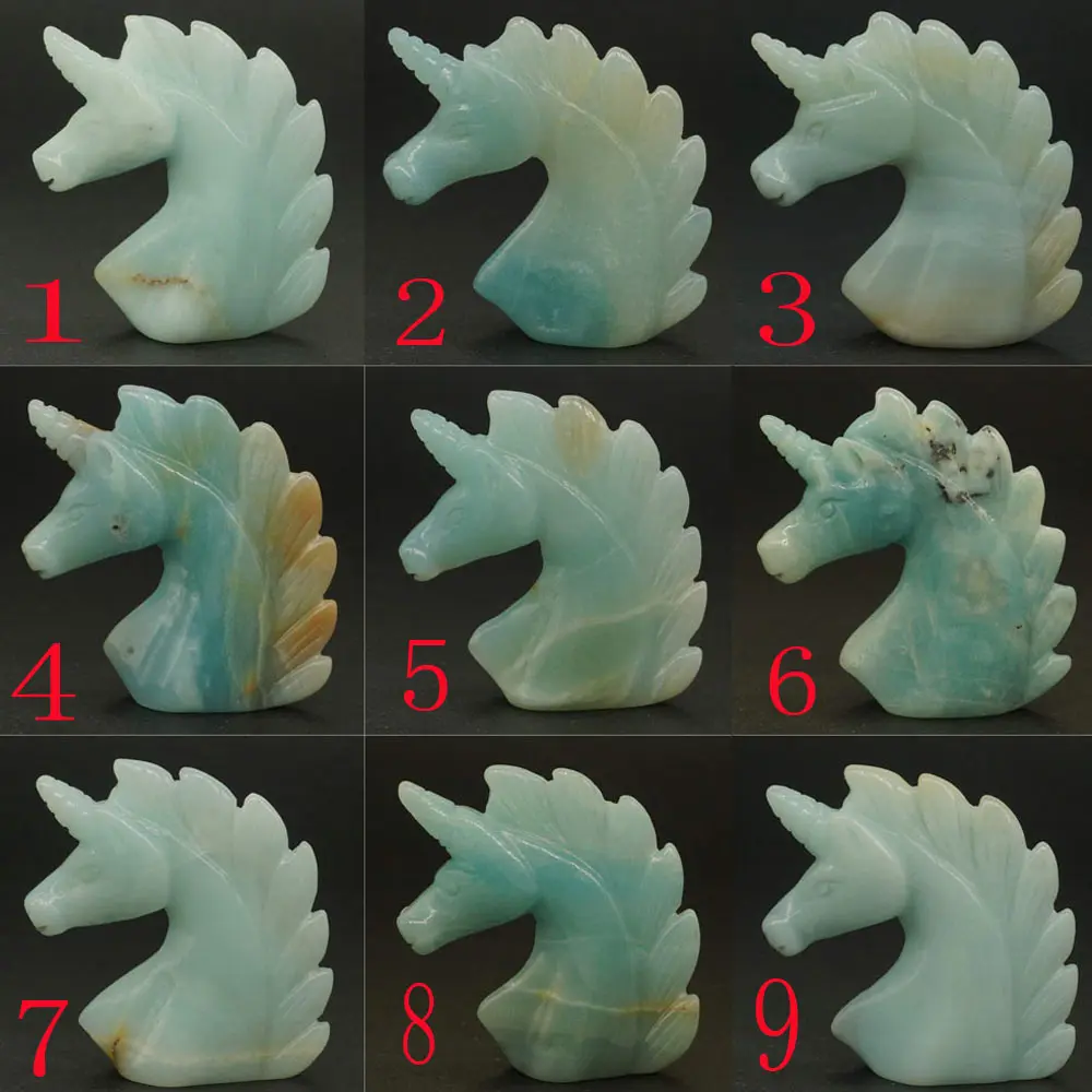 2 &quotприродный драгоценный камень Amazonite Статуэтка единорога рейки исцеляющая